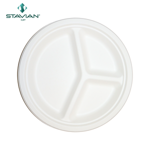 Assiette jetable ronde de 9 pouces avec 3 compartiments, en fibres biodégradables écologiques, 100 % végétales, fabriquée au Vietnam - Product Image 4
