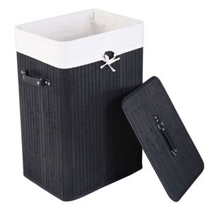 Cesto Portabiancheria Pieghevole in Bambù con Coperchio Rimovibile, Cesto Portaoggetti in Tessuto a Singolo Scomparto, Design Richiudibile per Uso in Bagno - Product Image 1