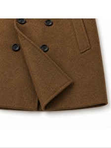 Abrigo de lana de doble botonadura para hombre, con solapa con muescas, manga larga y gruesa, tejido de lana, color marrón. - Product Image 4
