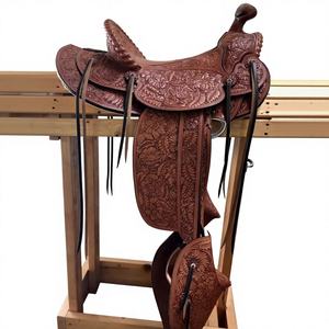 Silla de Montar Inglesa Ecológica de Cuero Genuino con Acabado Natural, Asiento Grabado a Color y Árbol de Madera, Hecha a Medida para Caballos - Product Image 4