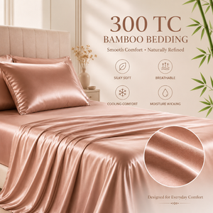 ชุดเครื่องนอนผ้าไผ่สีโรสโกลด์ 300 เส้นด้าย ทอเรียบเบาสบาย สำหรับห้องนอนทันสมัย |   ผ้าปูที่นอนหรูหรา ซึมซับได้ดี ควบคุมอุณหภูมิ - Product Image 6