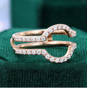 Round Cut Moissanite Enhancer Rose Gold Diamond Double Curved Wedding Band Women <b>Stacking</b> Matching Band <b>Ring</b> - Product Image 5