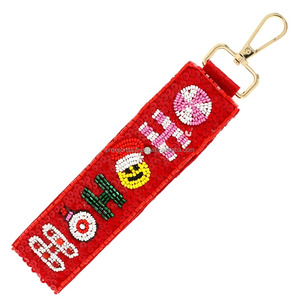 Ho Ho Ho Embroidered Beaded Christmas Keychain for Sequin Wristlet Key Ring Handmade Eco-Friendly Light Weight Bag Accessory - Product Image 2