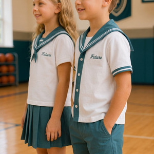 Ensemble d'uniformes scolaires en polycoton pour enfants, logo brodé personnalisé, fournisseur d'uniformes tricotés pour l'école primaire - Product Image 3