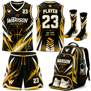 Custom Blue Black Basketball Uniform Set Sublimated Team Jersey Shorts Sports Kit With Socks Backpack And Water Bottle - Product Image 5