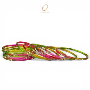 Kashmiri Multicolour Shade Gold Plated Trendy Raindrop Glass Bangles for Women Pearl for Wedding & Festive Wear at Wholesale - Product Image 4