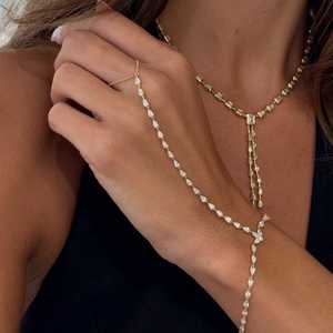 สร้อยข้อมือเพชรทรงลูกแพร์เพาะเลี้ยงในห้องปฏิบัติการ ทองคำแท้ 14K 18K ปรับขนาดได้ ความยาว 6-7 นิ้ว พร้อมสายรัดนิ้ว เครื่องประดับชั้นดี ขายส่ง - Product Image 3