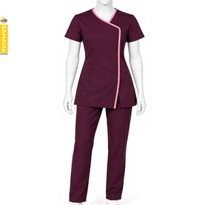 Conjunto de Uniforme Médico SAMAVIA Unisex Elegante, Túnica Cruzada de Manga Corta y Pantalones Rectos a Juego, para Hospital o Salón de Belleza - Product Image 1