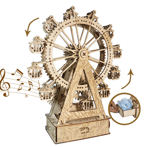Boîte à musique artisanale en bois 3D en forme de grande roue avec engrenages, 'You Are My Sunshine', pour les fêtes, les anniversaires et les cadeaux de Noël - Product Image 1