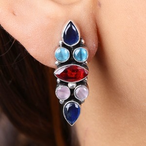 Direct Factory Oxidized <b>Silver</b> Multi Stone <b>Dangle</b> <b>Earrings</b> for Women | Handmade Boho Statement Jewelry | Wholesale Bulk Supplier - Product Image 2