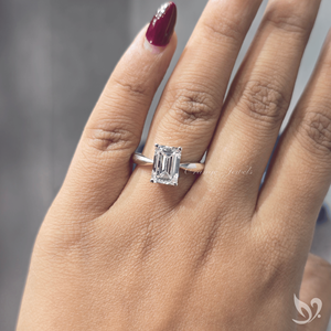 3 carat emerald cut lab grown diamond <b>ring</b> pinched shank solitaire setting in 10K white gold bold engagement <b>ring</b> - Product Image 5