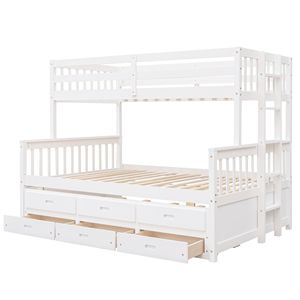 Letto a castello bianco singolo su matrimoniale con cassetti estraibili separabili, letti per bambini per la camera da letto - Product Image 4