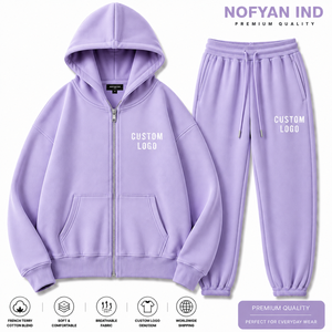 ชุดวอร์มฮิปฮอปผ้าฝ้ายสั่งทำขายส่ง ผู้ผลิต OEM เสื้อฮู้ดดี้หนานุ่มพร้อมกางเกงจ็อกเกอร์ แบรนด์ส่วนตัว ยูนิเซ็กซ์ 220 กรัม NOFYAN IND - Product Image 1