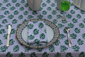 Handblock Printed <b>Tablecloth</b> Green and White Vintage <b>Tablecloth</b> Farmhouse Decor Wedding <b>Tablecloth</b> Custom Size Cotton Tablecover - Product Image 6