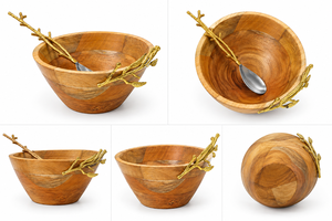 Bol de luxe en bois fait à la main avec tige décorative en laiton Bol en bois Offre Spéciale de style moderne grand pour la maison, l'hôtel et la fête - Product Image 6