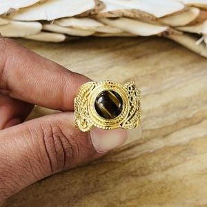 Unique Design Vintage <b>Tiger</b> <b>Eye</b> <b>Ring</b> 18k Gold Plated Ethnic Tribal Statement Design Boho Fashion Brass <b>Ring</b> Wholesale Women <b>Ring</b> - Product Image 2