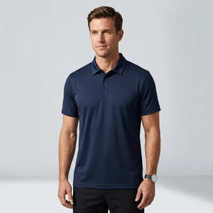 Men's <b>Navy</b> <b>Blue</b> Short Sleeve <b>Polo</b> <b>Shirt</b> Solid Color Casual Woven Fabric Regular Fit Button Down Collar - Product Image 5