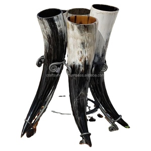 Corne à boire Viking naturelle de qualité indienne de haute qualité avec support en métal agate corne à boire Viking - Product Image 6