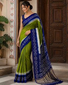 Sari de Seda Gajji Pura con Bandhani y Pallu de Diseño - Product Image 3