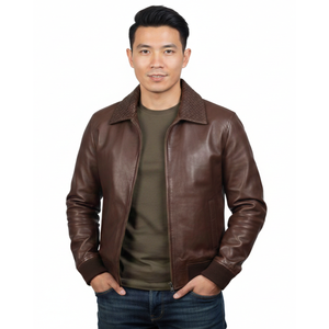 เสื้อแจ็คเก็ตหนังแท้แบบมีซิปและกระดุม พร้อมกระเป๋าด้านนอก 4 ช่อง ดีไซน์พรีเมียมสั่งทำพิเศษ และเสื้อแจ็คเก็ตแฟชั่นหนัง - Product Image 1