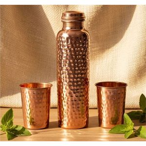 Premium Hammered Copper Water Bottle Set with Glasses Luxury Gift Box <b>Pure</b> Copper Drinkware Ayurvedic Health Benefits Bottle - Product Image 2