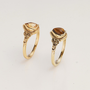 Natural Tiger Eye Pear Ring in Gold Finish Vintage Scroll Ring Brown Gemstone Handmade Jewelry for Women <b>Gift</b> - Product Image 4