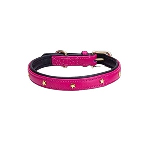 Custom Made 100% Genuine Pink Leather <b>Dog</b> <b>Collar</b> With Black Soft Padded and Star Studs Design Wholesaler Supplier & Manufacturer - Product Image 1