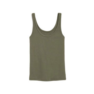 Débardeur pour femme vert olive à col rond, coupe ajustée, en tissu doux extensible coton-élasthanne, idéal pour la superposition, l'été ou les tenues décontractées - Product Image 2