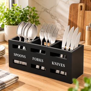 Porte-couverts en métal à 3 compartiments, organisateur de couverts sur pied pour la cuisine - Product Image 2