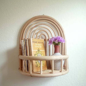 Boho Rainbow Rattan <b>wall</b>-<b>mounted</b> <b>shelf</b> Arched Bamboo Floating Rack Kids Nursery Book Magazine Basket Decorative Storage Holder - Product Image 2
