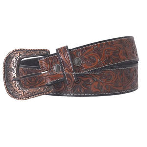 New Arrival Men's Western Leather Tooling <b>Belt</b> Floral Embossed Tooled Design <b>Cowboy</b> <b>Belt</b> with Stylish Antique Buckle - Product Image 6