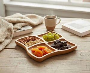 Wooden 4-Section Divided <b>Snack</b> <b>Tray</b> & Serving Platter Portable Eco-Friendly Catering Charcuterie Board - Product Image 1