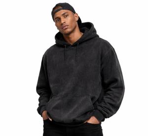 Sudadera con Capucha Negra Extra Grande para Hombre, Estilo Lavado Ácido, Tejido Grueso, Streetwear, 100% Algodón, Invierno, Impresión Digital, OEM, ODM - Product Image 3