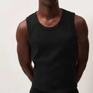 Débardeur tricoté noir sans manches à col rond pour homme – Style décontracté uni - Product Image 1