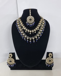 ชุดเครื่องประดับมินต์กรีนเซอร์คอนทำมือ ประกอบด้วยสร้อยคอแบบโชคเกอร์และเครื่องประดับศีรษะแบบมังติกะ สไตล์ชาติพันธุ์ปากีสถาน ชุบทองโบราณ ประดับด้วยกุนดัน สำหรับผู้หญิง - Product Image 2