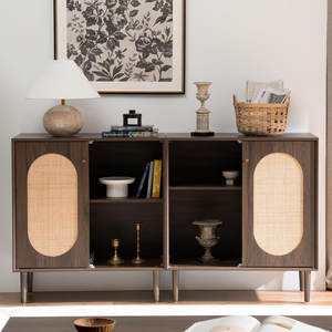 Gabinete de almacenamiento de aparador de 2 puertas Gabinete de barra de acento de ratán natural - Product Image 4