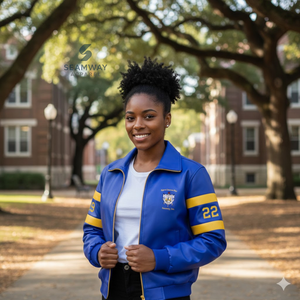 Chaqueta de Cuero PU Sigma Gamma Rho para Motociclistas, Chaqueta Deportiva de Cuero para Mujer, Chaqueta de Carreras con Bloques de Color - Product Image 4