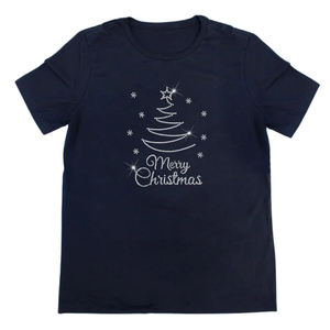 Camiseta Negra de Manga Corta con Cuello Redondo para Hombre, con Adorno de Árbol de Navidad en Pedrería, Corte Regular, Spandex/Algodón, Transpirable, Ecológica, Informal - Product Image 1
