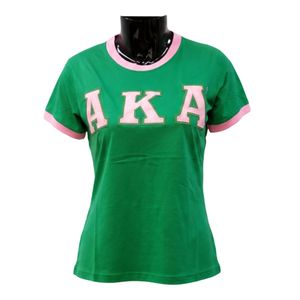 Women Pink Green Black Ringer T Shirt Classic Letter Embroidered Casual <b>Top</b> Short Sleeve Fashion Apparel Stylish Everyday Wear - Product Image 1