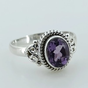Amethyst <b>Ring</b> Handmade Sterling Silver Bezel Setting Natural Purple Oval Gemstone <b>Boho</b> Jewelry February Birthstone - Product Image 4
