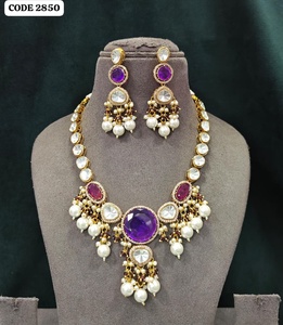 Luxury Pink Crystal Kundan <b>Statement</b> <b>Necklace</b> Set with American Diamond Pearl Gold Plated Bridal Wedding Party Jewelry Set - Product Image 2