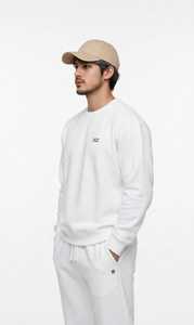 Oneten Apparel <b>Men's</b> <b>White</b> Crew Neck Pullover <b>Sweatshirt</b> Solid Minimalist Casual Top - Product Image 5