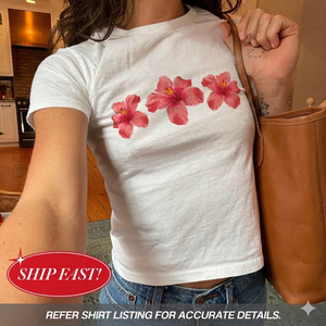 Wholesale Women's Tee Crop Short T-Shirt for Girls Custom Logo Printing Hibiscus Flower Beach Shirt Printed Summer - Product Image 1