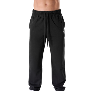 Pantalon de jogging unisexe noir en molleton épais, mélange de coton, avec revers élastiques, personnalisable avec logo OEM, pour commande en gros - Product Image 1