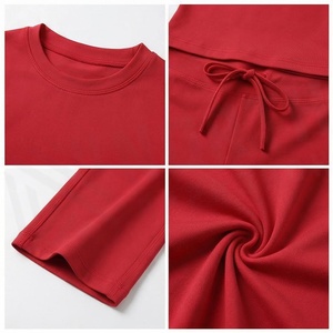 Red Crew Neck Short Sleeve Flared Leg <b>Jumpsuit</b> High Waist Drawstring Seamless Full Length Solid Color Yoga Wear - Product Image 4