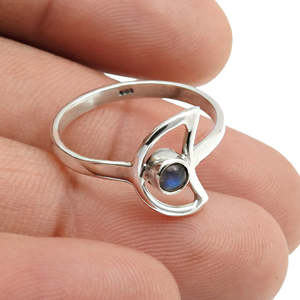 Solid 925 Sterling Silver <b>Ring</b> With Open Moon Design Handmade Round <b>Labradorite</b> Gemstone Bohemian <b>Ring</b> Perfect For Wear Daily - Product Image 3
