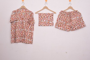 Nuevo Conjunto de Pijama de Algodón con Estampado Floral, Manga Corta, Cuello Camisero, Cintura Elástica, Ropa de Dormir Informal para Mujer, Verano - Product Image 1