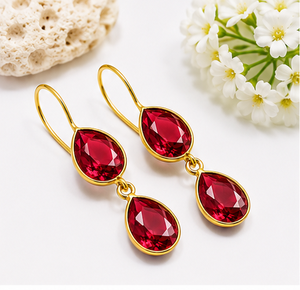 Pendientes Colgantes de Cuarzo Rubí en Forma de Lágrima, Plata de Ley 925, Chapados en Oro |   Pendientes de cuarzo rubí facetado en forma de pera |   Hecho a Mano G - Product Image 2