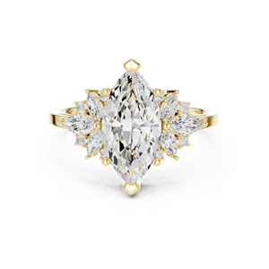 Bague de fiançailles de luxe en or jaune avec pierres d'appoint en halo floral, élégante bague de promesse de mariage pour femme - Product Image 3
