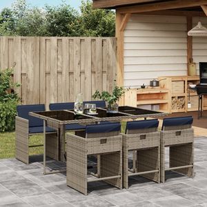 Grande Set di 6 Pezzi in Rattan PE Grigio e Blu Navy per Arredamento da Esterno - Product Image 1